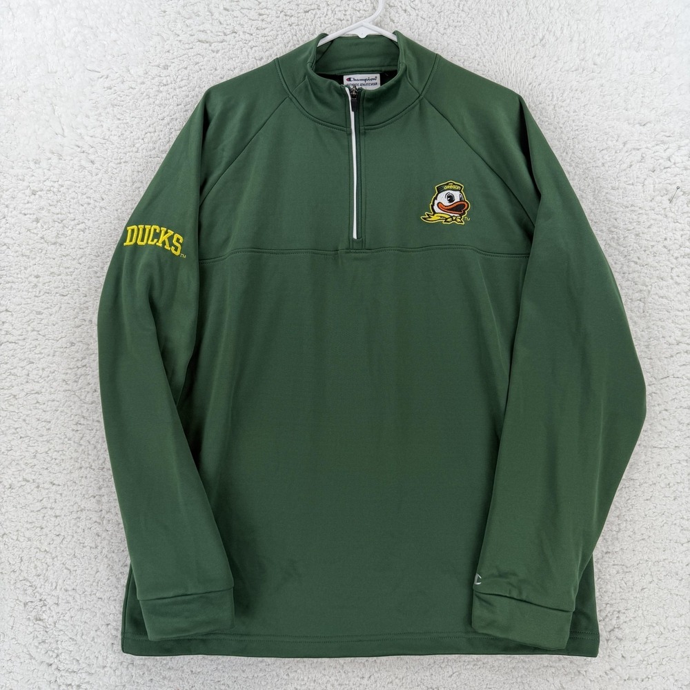 Oregon Ducks Sweatshirt Mens Large Green NCAA Football Champion 1/4 Zip Pullover